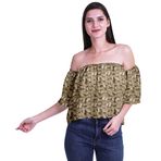 Moomaya Bohem Baskılı Omzu Göbeği Açık Üst Fırfırlı Kol Soluk Turuncu Kadın Bluz