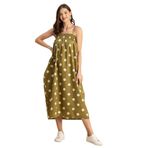 Moomaya Boho Bohem Baskılı Pamuk A Kesim Yeşil Olive Green Kadın Elbise