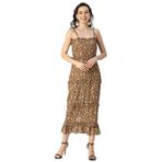 Moomaya Georgette Bodycon Baskılı Zarif Kahverengi Light Brown Kadın Elbise
