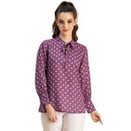 Moomaya Georgette Trendy Baskılı Uzun Kollu Leylak Kadın Gömlek