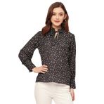 Moomaya Georgette Trendy Baskılı Uzun Kollu Siyah Kadın Gömlek