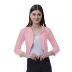 Moomaya Kadın 3/4 Kollu Kısa Omuz Önü Açık Pamuk Yaz Günlük Hırka, Gül Pembesi, S