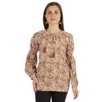 Moomaya Kadın Baskılı Üst Uzun Kollu Etnik Hint Pamuklu Tunik Gömlek, Beyaz, 3X-Large