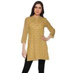 Moomaya Kurti Baskılı Yan Yırtmaçlı Bal Turuncusu Kısa Kurta Kadın Tunik