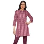 Moomaya Kurti Baskılı Yan Yırtmaçlı Karpuz Pembesi Kısa Kurta Kadın Tunik