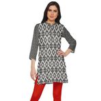 Moomaya Kurti Baskılı Yan Yırtmaçlı Kum Gri 2 Kısa Kurta Kadın Tunik