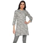 Moomaya Kurti Baskılı Yan Yırtmaçlı Kum Gri 4 Kısa Kurta Kadın Tunik