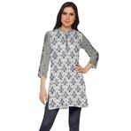 Moomaya Kurti Baskılı Yan Yırtmaçlı Kum Gri 5 Kısa Kurta Kadın Tunik