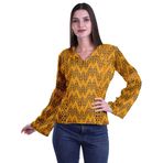 Moomaya Kurti Dantel Detaylı Baskılı Uzun Kollu Hardal Sarısı Kurta Kadın Tunik