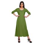 Moomaya Kurti Hint Düz Uzun Zeytin Yeşili Kadın Elbise