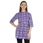 Moomaya Kurti Pin Tuck Baskılı Pamuklu Mandarin Yaka Mor Etnik Kadın Tunik
