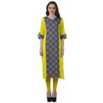 Moomaya Kurtis Baskılı Düz V Yaka Kıvrık Kollu Kurta Gri Kadın Tunik
