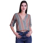 Moomaya Pamuklu Top, Kürk, Kadın V Yaka Crop Top Dirsek Kollu Yazlık Bluz Tişört, pembe (Staubige Rose), L