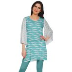 Moomaya Poly Krep Kurtis Baskılı Kimono Kollu Hint Turkuaz Mavi 2 Kadın Elbise