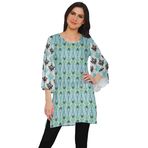 Moomaya Poly Krep Kurtis Baskılı Kimono Kollu Hint Turkuaz Mavi Kadın Elbise