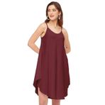 Moomaya Rayon Boho Omuz Askılı Yuvarlak Yaka Asimetrik Macenta Kadın Elbise