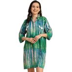 Moomaya Rayon Reglan Kollar Bant Yaka Baskılı Yeşil Kadın Elbise