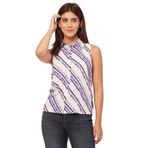 Moomaya Rayon Trendy Baskılı Beyaz Mor Kadın Gömlek