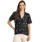 Moomaya Rayon Trendy Çentik Yaka Baskılı Gri Kadın Gömlek