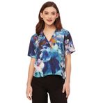 Moomaya Rayon Trendy Çentik Yaka Baskılı Mavi Kadın Gömlek