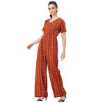 Moomaya Rayon Trendy Tam Bacak Baskılı Pas Kahverengi Kadın Tulum