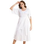 Moomaya Solid Rayon Boho Maksi V Yaka Beyaz Kadın Elbise