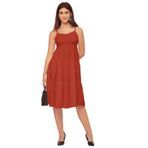 Moomaya Sweetheart Rayon Solid Kokteyl Parti Rust Kadın Elbise