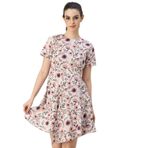 Moomaya Trendy Asimetrik Baskılı Beyaz Günlük Kadın Elbise