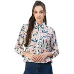 Moomaya Trendy Yayılmış Yaka Pamuklu Baskılı Beyaz Kadın Gömlek
