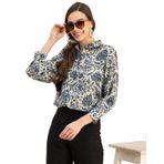 Moomaya Trendy Yayılmış Yaka Pamuklu Baskılı Mavi Kadın Gömlek