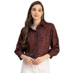 Moomaya Trendy Yayılmış Yaka Pamuklu Baskılı Pas Kahverengi Kadın Gömlek