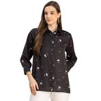 Moomaya Trendy Yayılmış Yaka Pamuklu Baskılı Siyah Kadın Gömlek