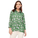 Moomaya Trendy Yayılmış Yaka Pamuklu Baskılı Yeşil Kadın Gömlek