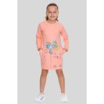 Moona 3-8 Yaş Kız Çocuk Kedi Desenli Sweat Elbise Somon - 3 Yaş