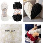 Moonaja Puffy Taraftar Kalp Yastık Yapım Seti - Iki Adet Puffy Yün ve 200GR Inci Elyaf - 35 x 34 cm - Siyah