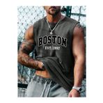 MOONBULL Erkek BOSTON Baskılı Oversize Kolsuz T-shirt