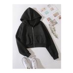 MOONBULL Kadın Oversize Fermuarlı Kapüşonlu Crop Sweat Hırka