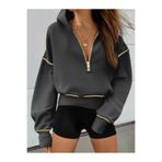 MOONBULL Kadın Sarı Dikişli Gold Yarım Fermuar Detaylı Kapüşonlu Sweatshirt
