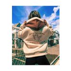 MOONBULL Unisex Oversize Bej Livable California Sırt Baskılı Kahverengi Kapüşonlu Sweatshirt