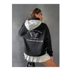 MOONBULL Unisex Oversize Siyah Livable California Sırt Baskılı Beyaz Kapüşonlu Sweatshirt