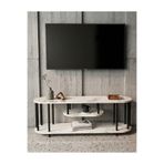 MOONCAPELLA Çevir-Kur TV Ünitesi, 2 Katlı Televizyon Sehpası, Minimalist, Dayanıklı, TV Standı Beyaz mermer görünümlü siyah