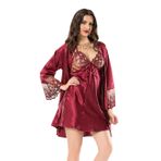 MOONGIRL Bordo Renk 2 Parça Saten Gecelik Kırmızı M
