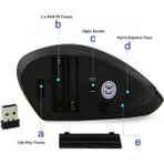 Moonix Kablosuz Ergonomik Dikey Mouse 800/1200/1600 Dpı - Siyah
