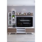 Moonlife Dolaplı TV Ünitesi Beyaz Ceviz 180x45x35 cm Minimalist Tasarım Suntalam Malzeme