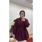 MOONSC Kadın Nervürlü Keten Tesettür Gömlek - Bordo