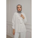 MOONSC Kadın V Yaka Önü Fırfır Detaylı Tesettür Gömlek
