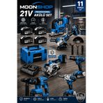 MOONSHOP 21V DX-1080 11 Parça Akülü Set Fırçasız Motor Darbeli Matkap Kırıcı Delici Avuç Taşlama Somun Sıkma Daire Testere Dekupaj Testere 5 Batarya