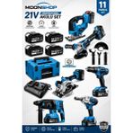 Moonshop 21V DX-1080 Usta Seti 11 Parça Bl Motor Darbeli Matkap Avuç Taşlama Somun Sıkma Daire Testere Dekupa