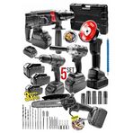 moonshop 5 Parça Profesyonel Şarjlı Darbeli Matkap Seti, 58V Güçlü Batarya, 125mm Taşlama, Somun Sökme, Dal Budama, Taşıma Çantalı