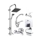 Moonshop 6'lı Duş Seti Duş Robotu Banyo Bataryası Lavabo Bataryası Havluluk Peçetelik Musluk